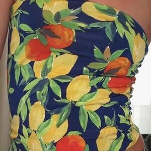 Lemon And Orange Fruit Print Strapless Summer Bandeau
